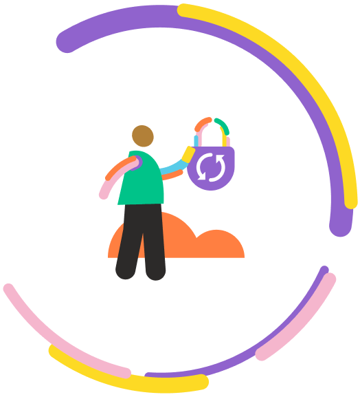 Ilustración de una persona sosteniendo en la mano el simbolo de un candado dando a entender la importancia de a seguridad bancaria